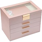 BOOVO Jewelry Boxes for Women, White and Black 6 Layer Large Jewelry Box for Necklace, Bracelet, Earrings, Rings Storage, Jewelry holder Organizer for Girls Gift (Rose gold, 4 layer)