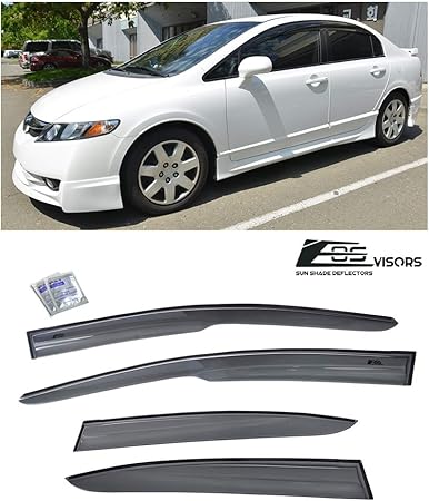 Amazon Com Extreme Online Store For 2006 2011 Honda Civic 4dr Sedan Eos Visors Jdm Mugen Ll Tape On Style Side Vent Window Deflectors Rain Guard Fd1 Fd2 Si Automotive
