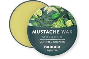 Badger Mustache Wax, Medium Hold, Light Masculine Scent, Easy to Apply, Certified Organic Versatile Moustache & Beard Wax, .75 oz Tin