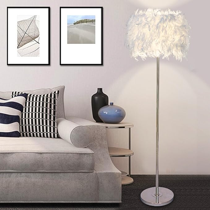 ELINKUME Stehleuchte, weiße Federn LED Stehleuchte, Simple