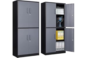 Anxxsu Metal Storage Locking Cabinet,71/'' Tall Metal Cabinet with 4 Doors and 2 Adjustable Shelves,Locking Steel Cabinet for Home,School,Office,Gym,Garage Storage(Black Grey)(SC9005D)