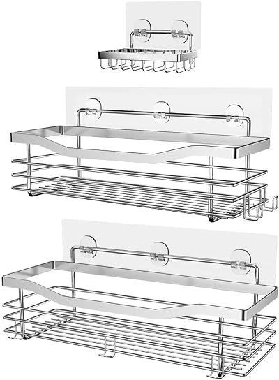 Orimade Shower Caddy Basket with 5 Hooks 3 Pack SUS304 Stainless Steel Black