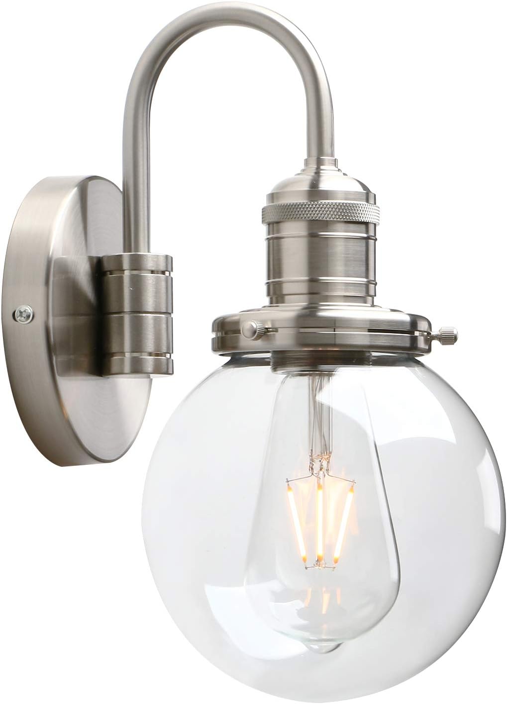 Yosoan Lighting Modern Vintage Industrial Globe Sconce Wall Light Fitting with 5.9” Clear Glass Lampshade