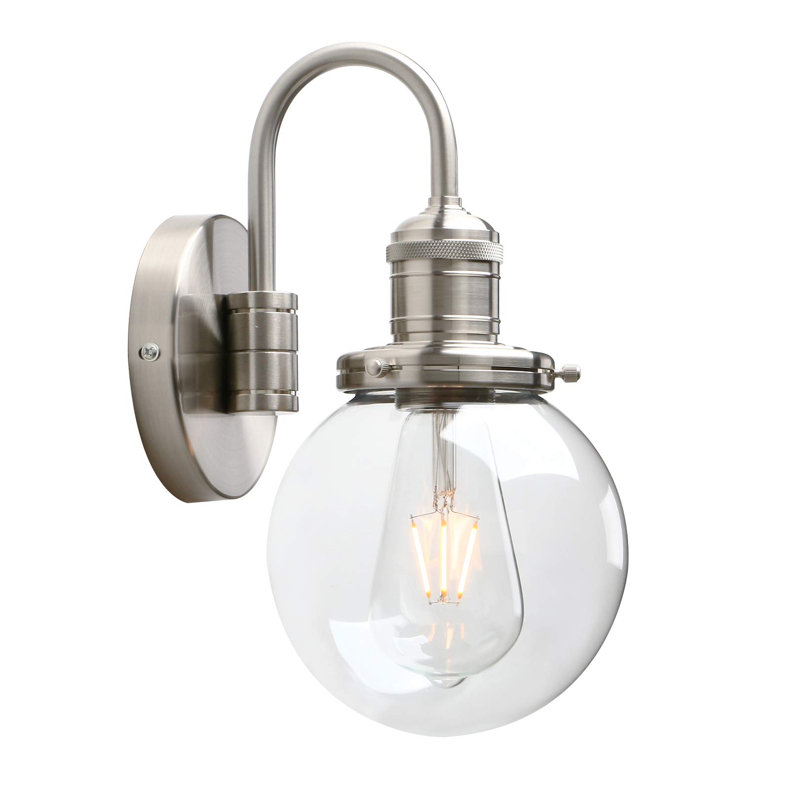 Yosoan Lighting Modern Vintage Industrial Globe Sconce Wall Light Fitting with 5.9” Clear Glass Lampshade, for Office Home Kitchen Living Room Bedroom Loft Bar (Brushed)