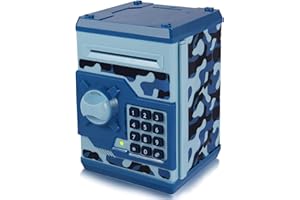TOPBRY Piggy Bank for Kids,Electronic Password Piggy Bank Kids Safe Bank Mini ATM Piggy Bank Toy for 3-14 Year Old Boys and Girls (Camouflage Blue)