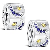 KEQ Clip Spacer Charm for Bracelet 925 Silver Stocking Stuffers Pave Cubic Zirconia Clip Lock Stopper Bead Spacer For Women Bracelets Stopper Mother's Day Gifts European Openable Beads 2pcs