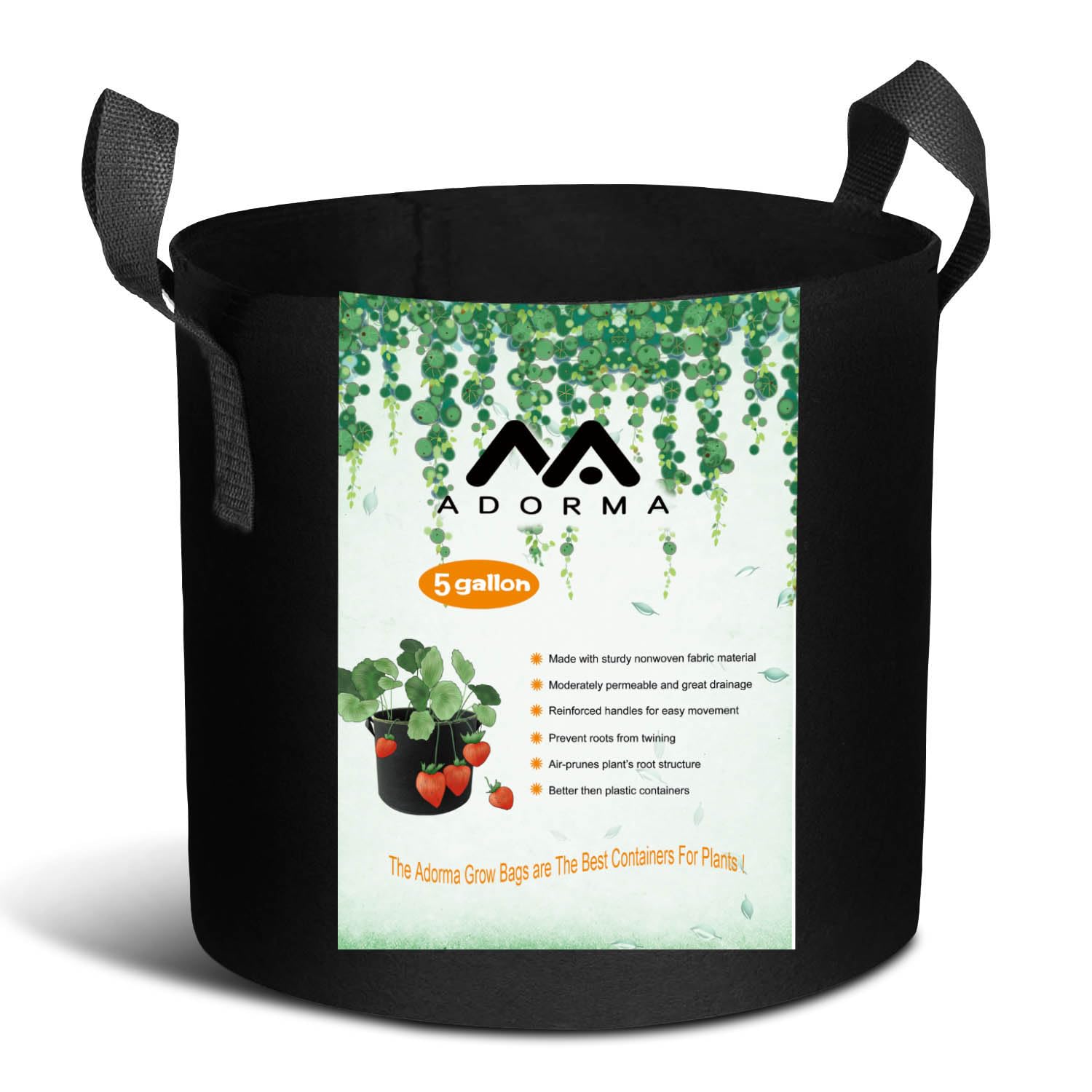Adorma 12 Packs 5 Gallon Grow Bags, Heavy Duty 300G Thickened Nonwoven Fabric Plant Pots with Handle