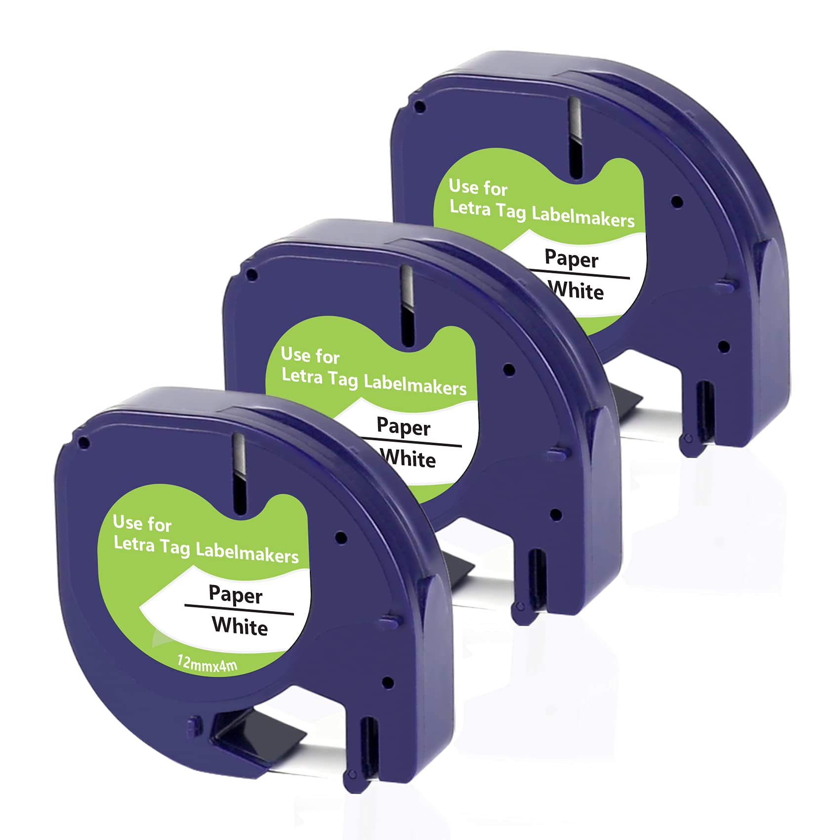 UNOKA Compatible for Dymo LetraTag Tape White Paper 12mm x 4m Refills 91200 S0721510 Labelling Tape Black on White for Dymo LetraTag LT-100H LT-100T QX50 XR XM 2000 200B, 3-Pack