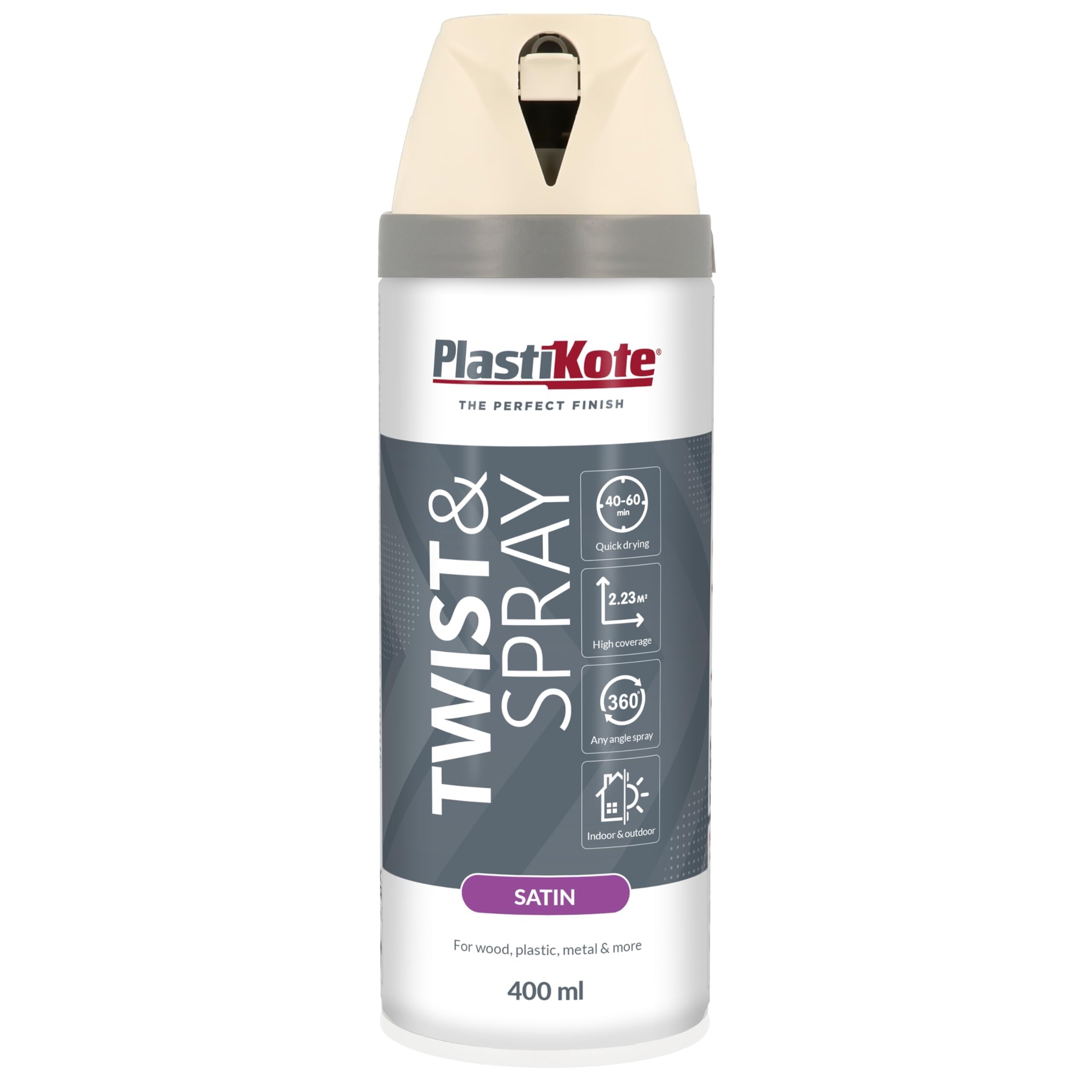 Plasti-kote 22101 400ml Premium Spray Paint Satin - White