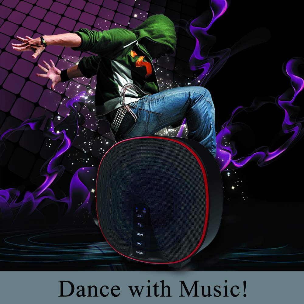 Wireless Portable Bluetooth Speaker 5.0 Build-in Mic HD Audio, Enhanced Bass, Radio Support, Hands-free Call and TF Card Slot, Stereo Sound for iPhone, Tablet, Android (DY52 Black-Red)