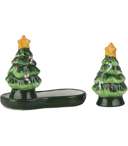 Salero Y Pimentero Navideño De Cerámica - Juego De 2, Diseño Árbol De Navidad Y Reno, 8x5 Cm, Para Decoración Mesa