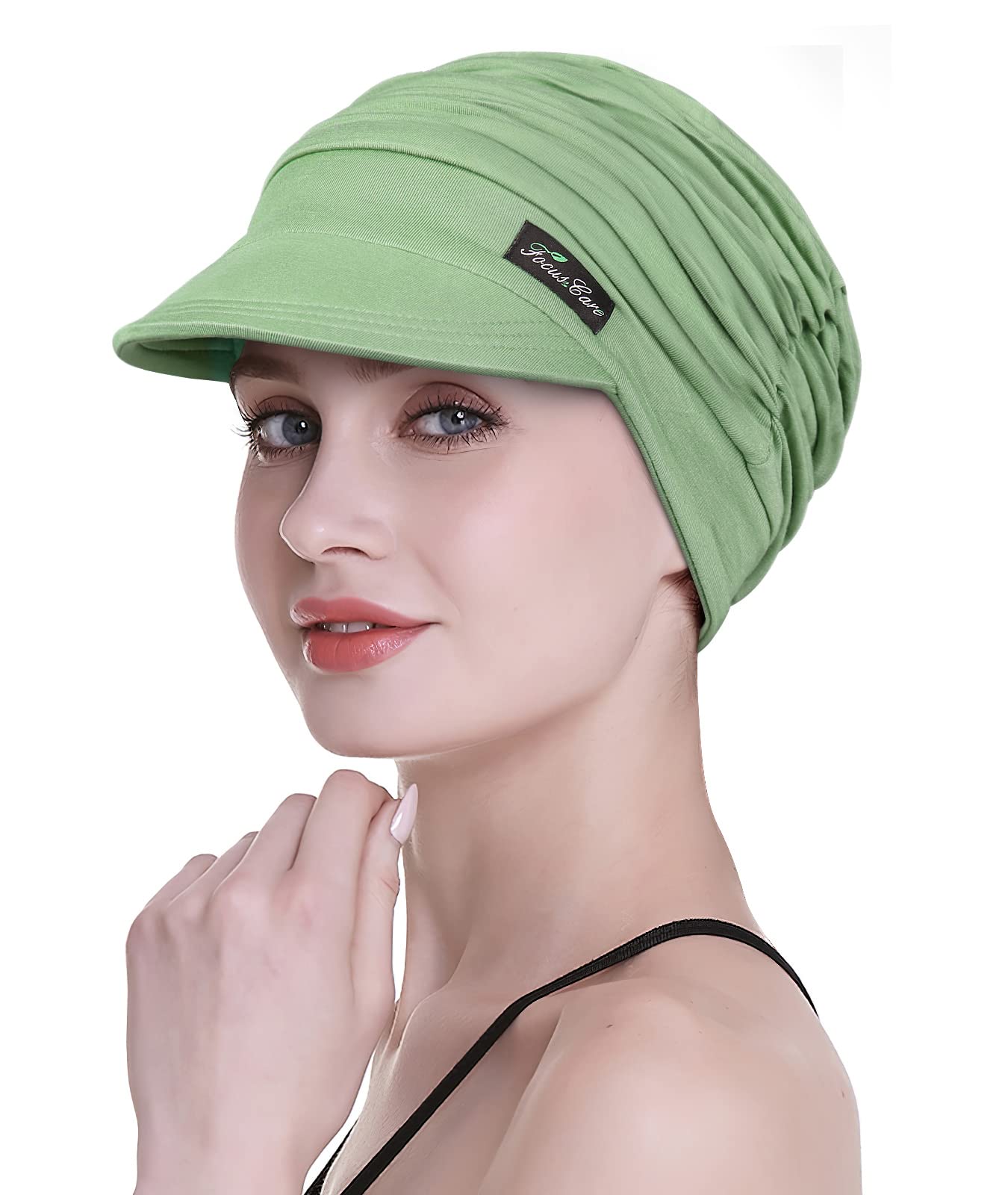 FocusCare Baseball Caps for Breast Cancer Brim Turbans for Thin Hair Gifts for Grandmother with Cancer Grass-Green