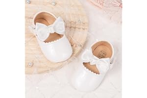 Baby Girls Mary Jane White Flats Infant Bowknot Princess Shoes Non Slip Sole Lightweight Toddler First Walker Cirb Dress Shoe