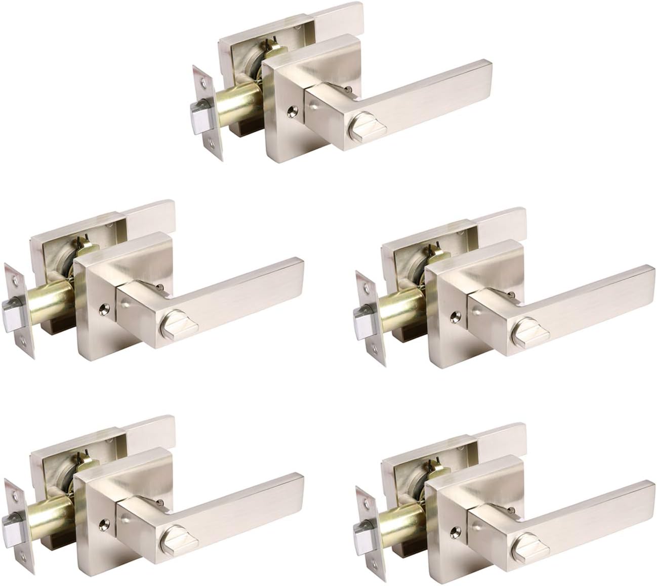 5 Pack Heavy Duty Square Keyless Door Locks Door Handles Satin Nickel