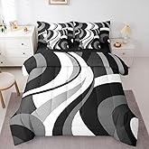 Gray Black White Spiral Queen Comforter Set Modern Swirls Stripes Abstract Bed in a Bag for Minimalists Boho Aesthetic Geometric 7-Piece Bedding Set Graffiti Art Lines Quilt Duvet Sets