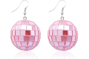 MAQVQLU Disco Ball Earrings for Women Colorful Disco Earrings 60s or 70s Disco Mirror Ball Earrings Halloween Party Earrings Halloween Jewelry