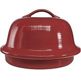 Sassafras Superstone&reg; Stoneware La Cloche&reg; Bread Baker with Red Glazed Exterior and Unglazed Interior Bakes an Artisan Bread with Crusty Crust and a Light Crumb