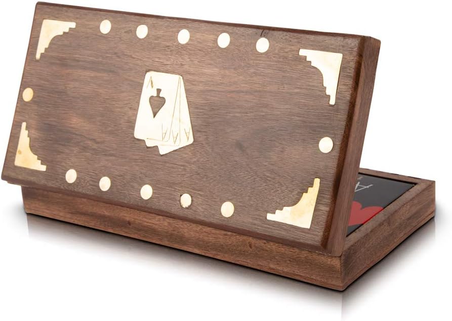 Unique Birthday Gift Ideas Handcrafted Classic Wooden Playing Card Holder Deck Box Storage Case Organizer With 3 Sets of Premium Quality 'Ace' Playing Cards Anniversary Housewarming Gifts Men Women - Image 4
