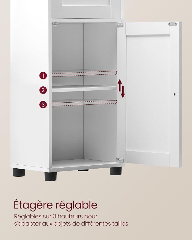 Meuble Salle de Bain, Colonne, Rangement avec Étagères Réglables
