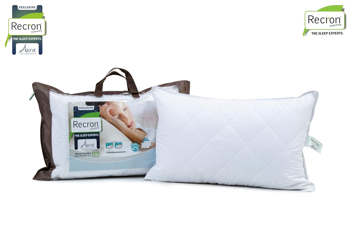 Recron Certified Quilted Micro Peach Aura Microfibre Pillow 43 cm x