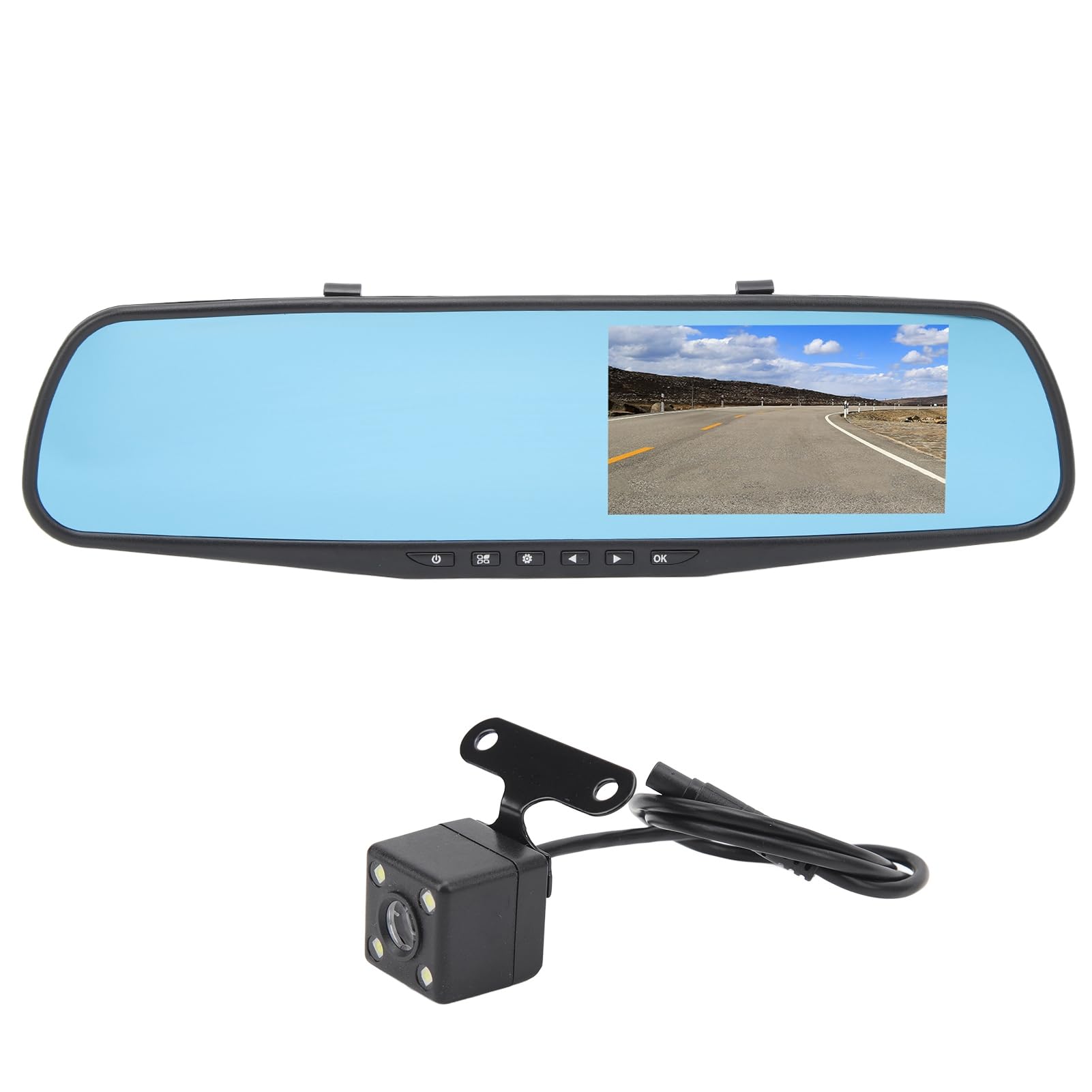 Mirror Dash Cam, 4.3 Inch Loop Recording Smart Rearview Mirror Parking Monitor Dual Lens Anti-Glare for Car (With 64g Memory Card)
