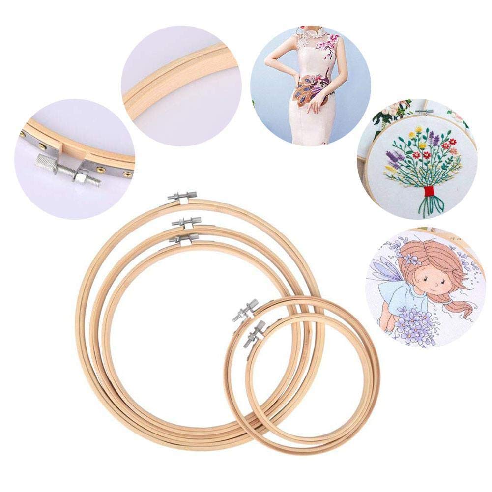 Full Range of Embroidery Starter Kit Including 5 Pieces Bamboo Embroidery Hoops, 100 Color Threads, 2 Pieces 12 by 12-Inch 14 Count Classic Reserve Aida and Cross Stitch Tool Kit for Beginners