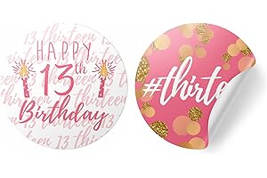 DISTINCTIVS 13th Birthday Party Favor Stickers, Pink and Gold Birthday Decorations for Girls - 40 Count