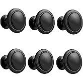 Kalolary Black Cabinet Knobs | 6 Pack 1-1/4 inch Kitchen Drawer Knobs Round Single Hole Cabinet Hardware for Dresser Drawer Cabinet