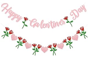 PECLEK Happy Galentine's Day Banner - Pink Glitter Galentine’s Day Decorations, Rose Heart Garland Banner Sign for Ladies Girls Friends Valentine’s Day Party Decor, Break Up Party Favor Photo Props