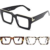 JM 3 Pack Oprah Style Reading Glasses for Women Men, Fashion Square Blue Light Blocking Readers