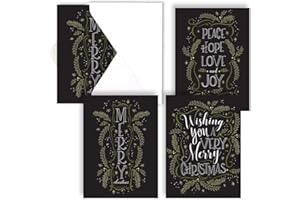 CANOPY STREET Christmas Pines Typography Christmas Holiday Card Assortment Pack - Set of 24 cards, 3 designs. 5'' x 7'' folded, verses inside. Made in the USA. Blank white envelopes.