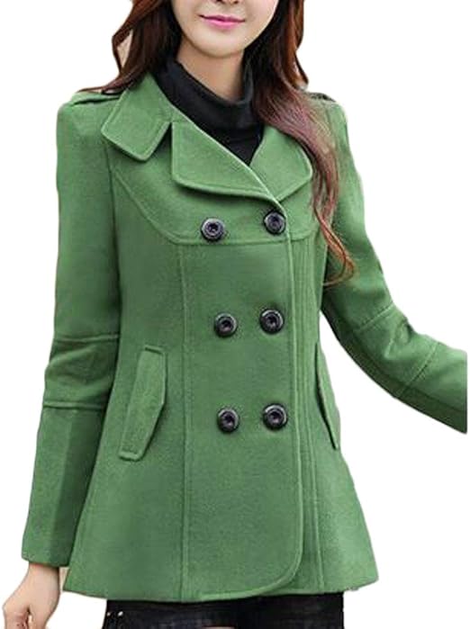 MU2M Women DoubleBreasted Overcoat Notch Lapel Slim Fit Short Pea Coat