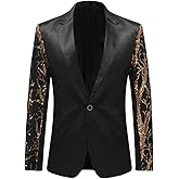 Boyland Men's Tux Dress Blazer Gold Sequins Floral Suit Party Dinner Prom Slim Fit Stylish Blazer Sport Coat