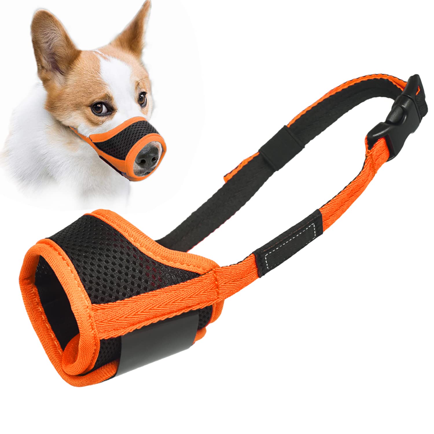 Photo 1 of LUCKYPAW Dog Muzzle Anti Biting Barking and Chewing with Comfortable Mesh Soft Fabric and Adjustable Strap, Suitable for Small, Medium and Large Dogs(Orange Trim,XS)