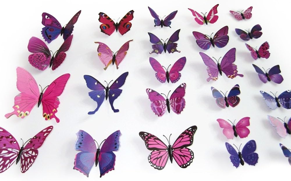 TRIXES 3D Butterflies Purple Pink, 3D, Pack of 12, Stick On Wall Magnetic Decoration Butterfly Wall Stickers - Image 4