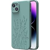 OAOA Magnetic Engraved Case Compatible with iPhone 13 Case, Compatible with Magsafe, Camera All-Round Protection, Slim Liquid Silicone Phone Case for Women Girls, Midnight Green Flower
