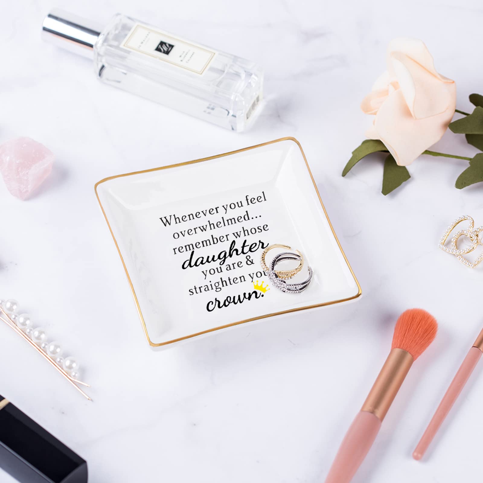 Daughter Gift from Mom, Gifts for Daughter Ring Dish - When You Feel Overwhelmed...Straighten Your Crown, Christmas Birthday Gift for Daughter Adult Valentines Wedding Mothers' Day Gifts