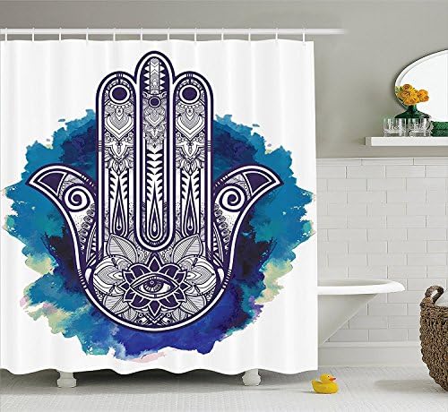 fenggungun Hamsa Shower Curtain Ethnic Decor by, Hamsa Hand of Fatima Good Luck Symbol Oriental Ornament Meditation, Polyester Fabric Bathroom Shower Curtain Set with Hooks