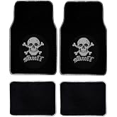 Universal Fit Front Rear 4-Piece Full Set Skull Design Carpet Car SUV Truck Floor Mats – Pack of 4 (Black - Gray Skull)