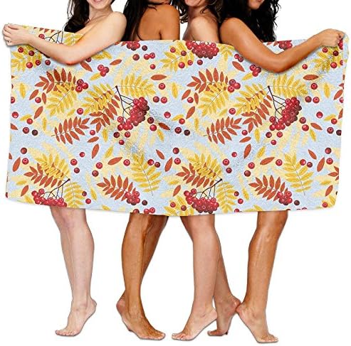 TRUSTINEEg Ripe Rowan Bunch Of Berries With Falling Dried Leaves Fall Nature Theme Woman's Spa Shower Bath Towels Traveling Quick-drying Sports Swimming Beach Towel
