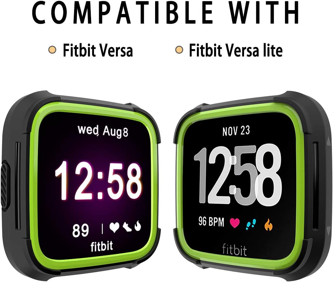Landhoo Fitbit Versa Screen Protector Versa Lite Case, Shock Proof Bumper Cover Scratch Resistant Protective Rugged Case Replacement for Fitbit Versa & Versa Lite Smart Watch(Black/Yellow)