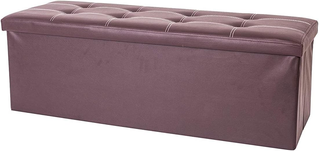 Rebecca Mobili Toy Box Bench Storage Pouff Foldable Stool Brown Lidded Faux Leather Cushioned - 38 x 110 x 38 cm (H x W x D) - Art. RE4909