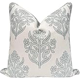Jillien Harbor “The Naples” Floral Block Print Pillow Cover – Grey and White Blue Decorative Throw Pillow Cover – Grandmillennial Home Decor, 20
