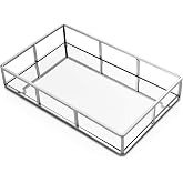 PuTwo Tray Mirror Silver Dresser Ornate Metal Decorative Jewelry Organizer | Silver Tray Jewelry Perfume Organizer Makeup Tray for Vanity Dresser Bathroom Bedroom