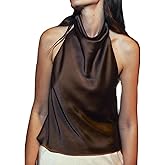 ABYOVRT Women Halter Top Cowl Neck Backless Satin Silk Tank Tops Elegant Going Out Clubwear