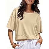 UNCLECAT Womens Short Sleeve Cropped T Shirts Crew Neck Trendy Tops Casual Solid Loose Fit Basic Tees