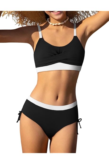Girl's 2-Piece Boho Floral Bikini Set - Backless High Waisted Swimsuits For Vacation