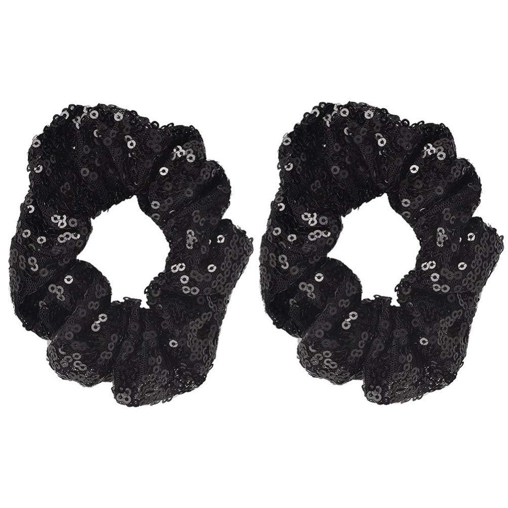 Lurrose 2PCS Black Christmas Sequin Scrunchie Large Glitter Scrunchie Hair Elastic Bands Hair Ties Ropes Ponytail Holders for Girls