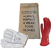 Enespro Class 0 Insulated Work Gloves, 1000 V AC, 1500 V DC Rubber Electrical Voltage Gloves with Leather Protectors & Carrying Case, ASTM D120 NFPA 70E Compliant, Electrician Safety Gloves, KITGC0R10