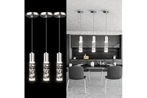Sytmhoe Pendant Lights Kitchen Island 3 Pack,Brushed Nickel 4000K Modern Pendant Lights Fixture with Crystal Bubble, Integrated Led Hanging Light Fixtures for Dining Room Kitchen Bedroom(3Pack)